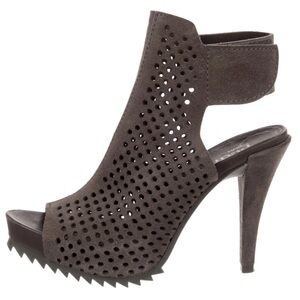 Anthropologie Pedro Garcia Persis Perforated Peep Toe Gray Suede Stiletto - 39